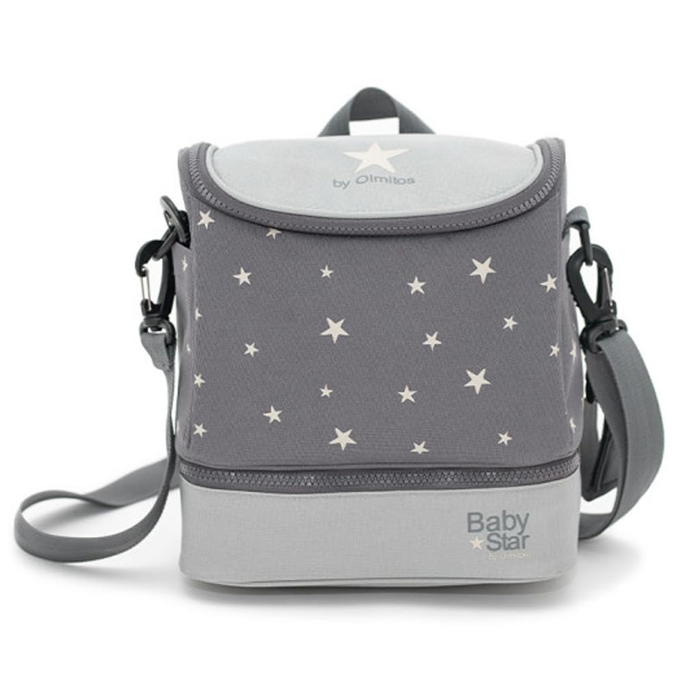 Olmitos - Bolsa bebé isotérmica para Frio y Caliente - Termoaislante para papillas y biberones - 23x21x17 compartimentado (Gris)