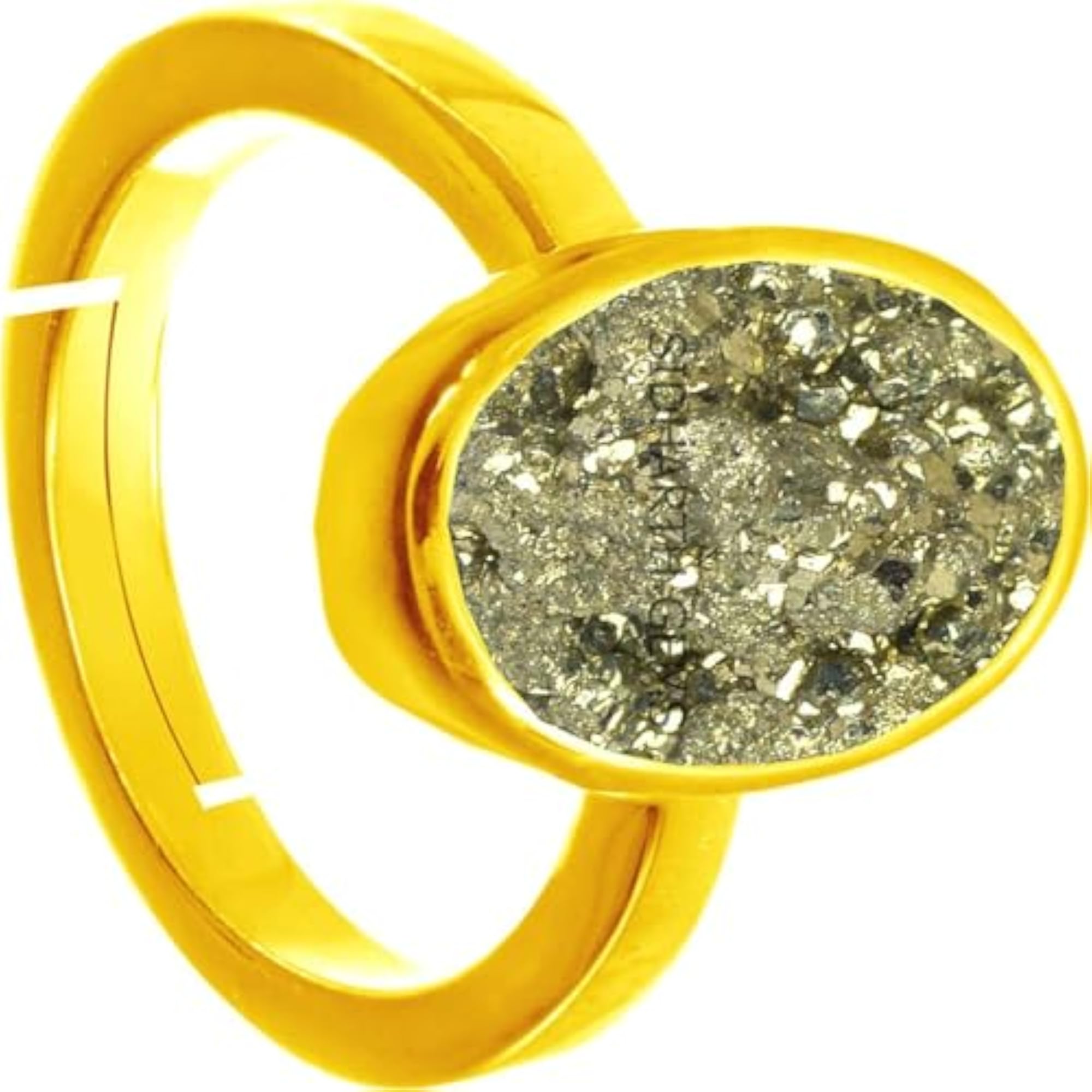 Natural Pyrite Crystal Adjustable Ring, Gold Plated