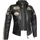 Lange Ärmel KEROZEN Body Fit Lederjacke für Damen – Motorradjacke mit Protektoren – MC Murray LH3 Biker Patches Elastischer Bund verstellbar Casual Biker Coat