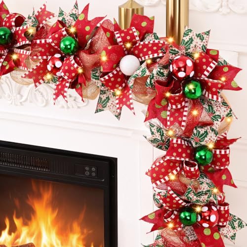 6 Ft Christmas Garland with Lights Christmas Decorations, Red