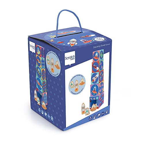 Preisvergleich Produktbild SCRATCH 276181228 Stapelturm Pyramide mit 3 Holztieren, Motiv: Weltraum, ab 12 Monaten, Einheitsgröße