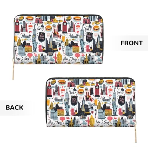 New York City Street Scene Print Wallet Women Men, Long PU Leather Wallets for Women, Cute Womens Travel Wallet Purse Pouch with Zipper Pocket2