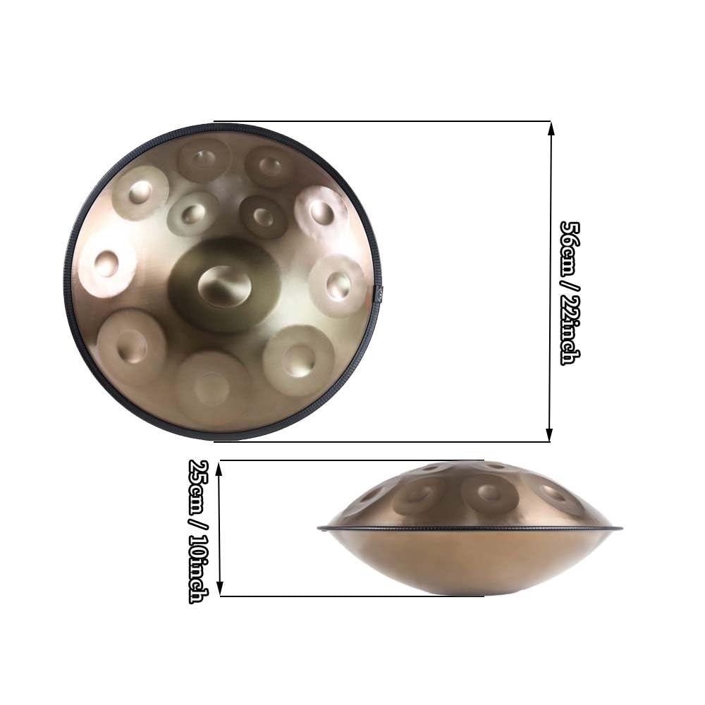 Handpan Drums For Adults 12 Notes 22 Inches Professional Handpan Steel Hand Drum,Hand Pan Drum Instrument With Soft Handpan Bag,2 Handpan Mallets,Handpan Stand And Dust-Free Cloth (Color : Golden-432