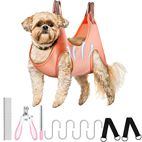 Pet Grooming Hammock for Cats & Dogs Hanging Harness Pet Supplies Kit with Nail Clippers Trimmer, PET Comb, Nail File…