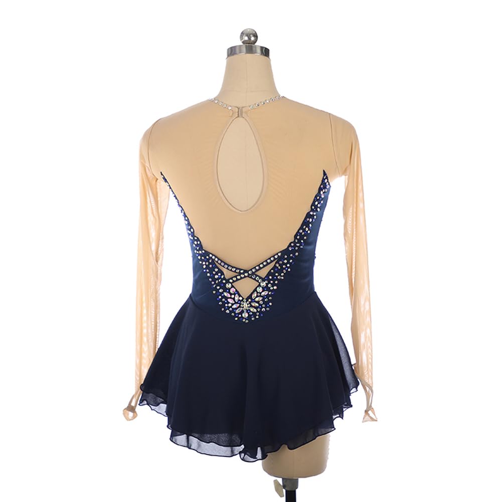 Robe Patinage Artistique Femmes, Collant Patinage sur Glace pour Filles, Bleue, Manches Longues, Jupe de compétition pour Gymnastique, Danse à roulettes, Robe de Ballet