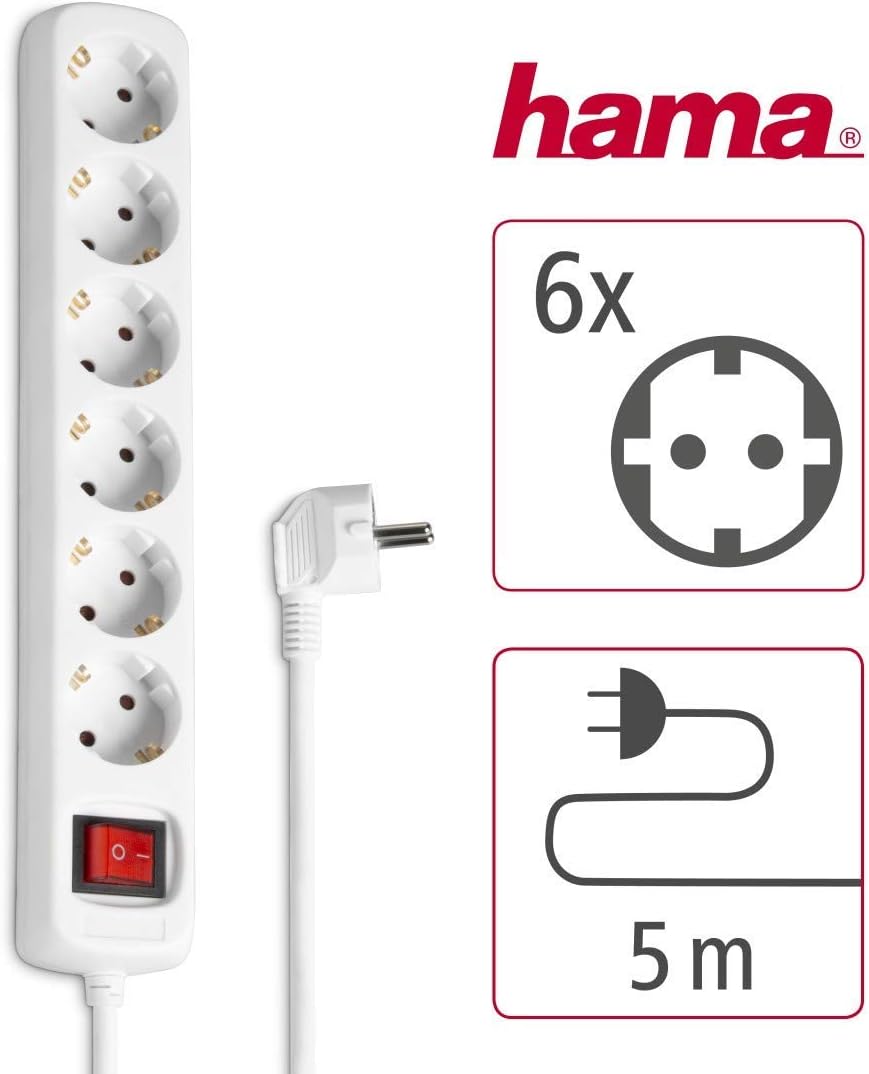 Hama Powersockets 6 plugs 5m White, 00108833 (5m White)