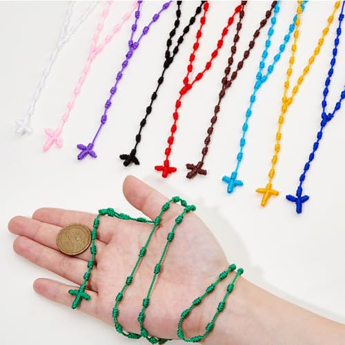 DICOSMETIC Knotted Rosary Necklaces Easter Lightweight Cross Long String Necklace 74cm/29.13 inch Knotted Cord Rope with Cross Braid Rosary Beads Necklace for Men Women3