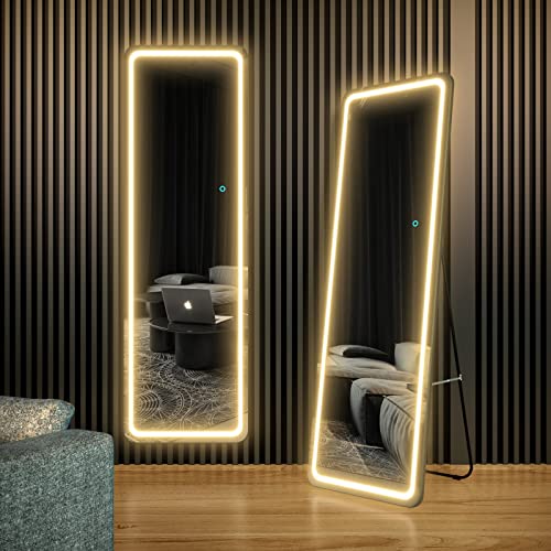 Edtemi Full Length Mirror Lighted 63"X20" Floor Mirror Led Whole Body Mirror, Wall Mounted Hanging Mirror With Lights -Black #TOP6