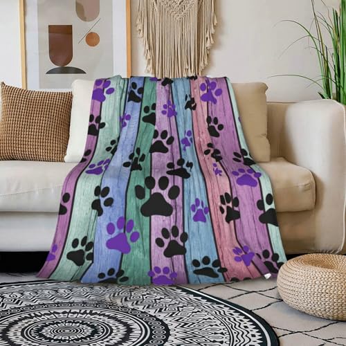 HGOD DESIGNS Dog Paw Throw Blanket Rustic Rainbow Woodgrain Black and Purple Dog Paw Soft Blankets and Throws 100x130cm Caring for Women Men - Image 3