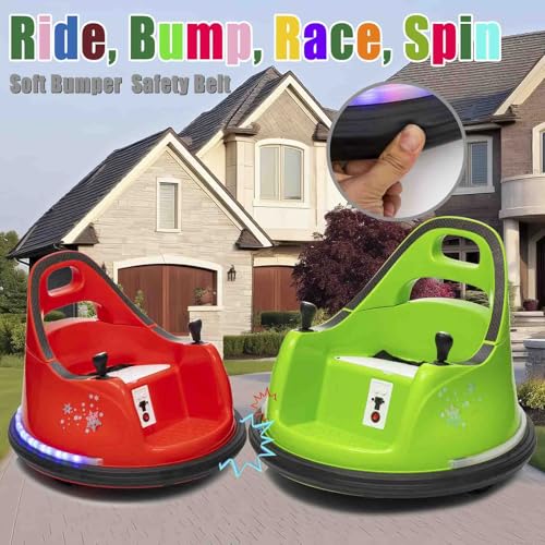 Image of 12V Electric Ride On Bumper Car, Baby Bumping Toy Car Gifts - Electric Vehicle W /Remote Control, Music, Bright LED Lights and 360 Degree Spin for 1.5-6 Years Old Toddlers, Green