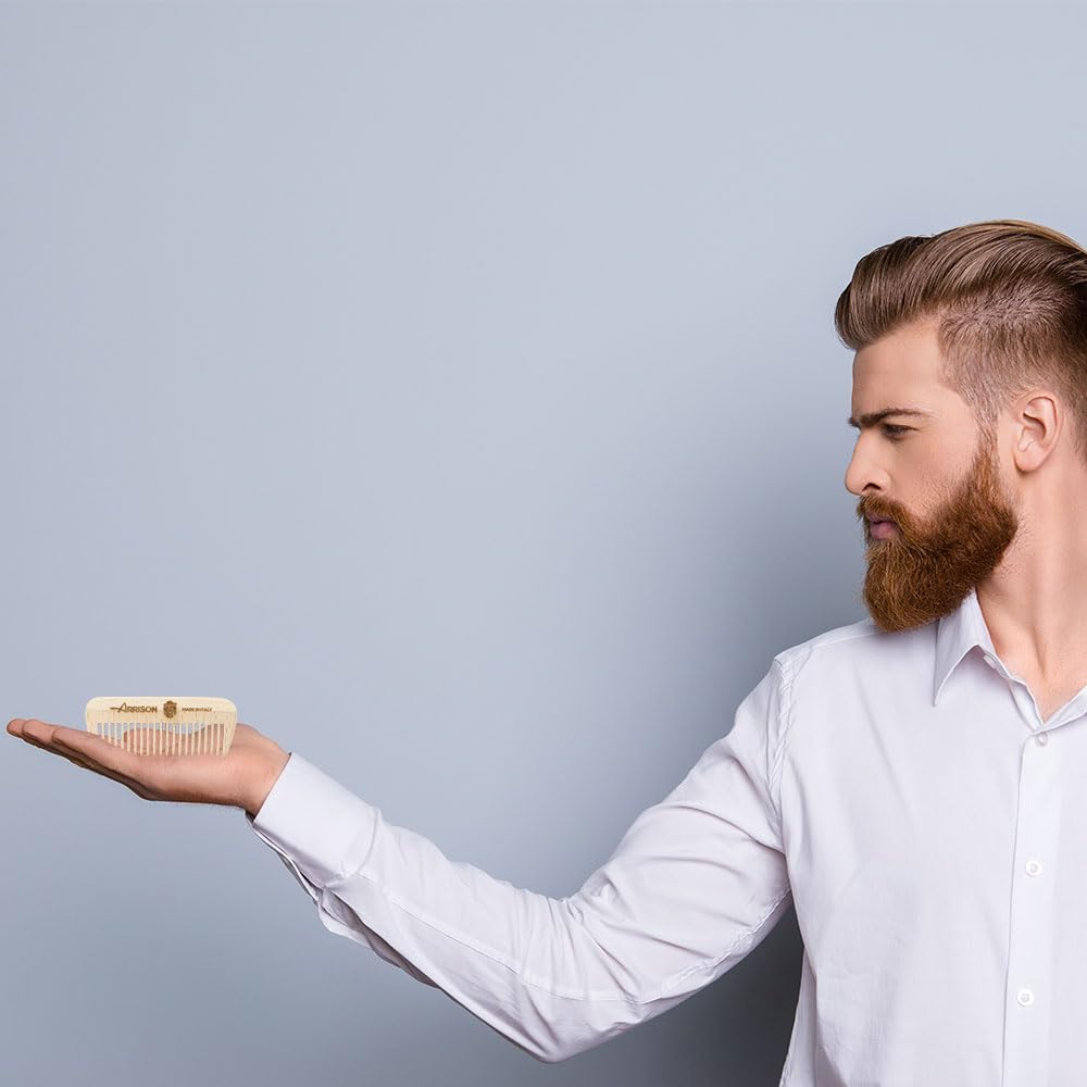 ☆ ARRISON® BEARD ☆ Bart Kit Made in Italy + Birkenholzkiste mit Shampoo, Conditioner, Wachs, Bartöl - Kamm und Pinsel aus Buchenholz und Wildschweinborsten