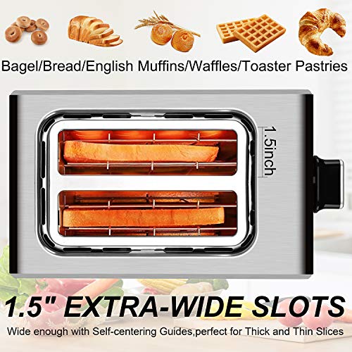 Toaster 2 Slice Best Rated Prime Stainless Steel 2 Slice Toasters 1.5in Wide Slot Toasters 7 Shade Settings Defrost/Begal/Cancel with Removable Crumb Tray for Bread, Waffles, Small Retro Evenly Quickly Toaster Silver