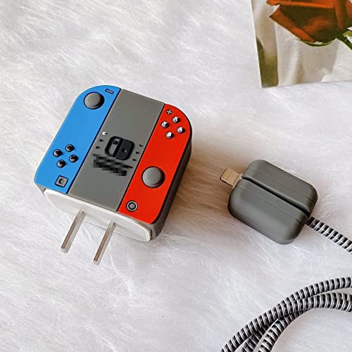 Image of Cartoon 3D Design Protective Case for 18W 20W iPhone 14 13 12 11 Pro Max Fast Charging Cable Adapter Charger, Cute Cartoon Lightning Data Cable Case for iPhone Charger Nintendo