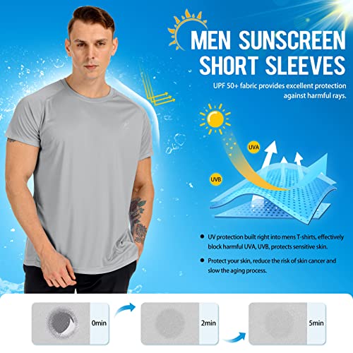 Men's UPF 50+ Sun Protection Shirts, Short Sleeve Swim Tee Shirt Quick Dry Rash Guard Workout Athletic Hiking Running T Shirt Grey3
