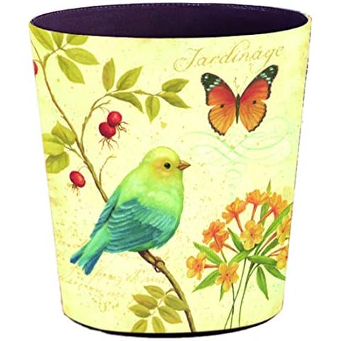 Lingxuinfo Scakbyer Retro Style Small Trash Can Wastebasket, Decorative Trash Can Waste Paper Basket Waste Container Bin for Bathroom, Bedroom, Office and More, 10L Capacity (Sparrow Butterfly) Cover