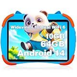 Verbessertes Android 14 Tablet 2025, 25,4 cm (10 Zoll), Octa-Core-CPU, 10 GB + 64 GB + 1 TB, Erweitern Sie Tablets für Kinder mit Kinderraum, elterliche Kontrolle, großer Akku mit 6000 mAh
