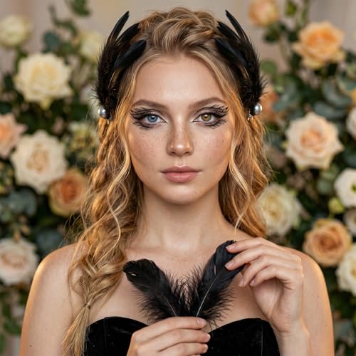 2 Pinzas para Cabello con Plumas Negras miniatura 5