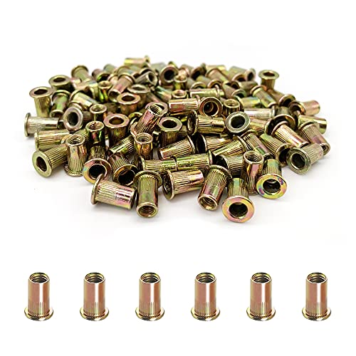 100個 - リベットナット M3 炭素鋼 メトリック リベットナット 詰め合わせキット フラットヘッド ねじ込みインサート ナッツ詰め合わせ 自動車家具装飾 電気および工業製品 (NUT-M3)