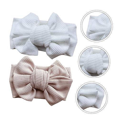 FRCOLOR 2Pcs Headbands with Large Bow Soft Comfortable Newborn Hair Accessories for Stylish Waffle Knit for Shower and Birthday Gift3