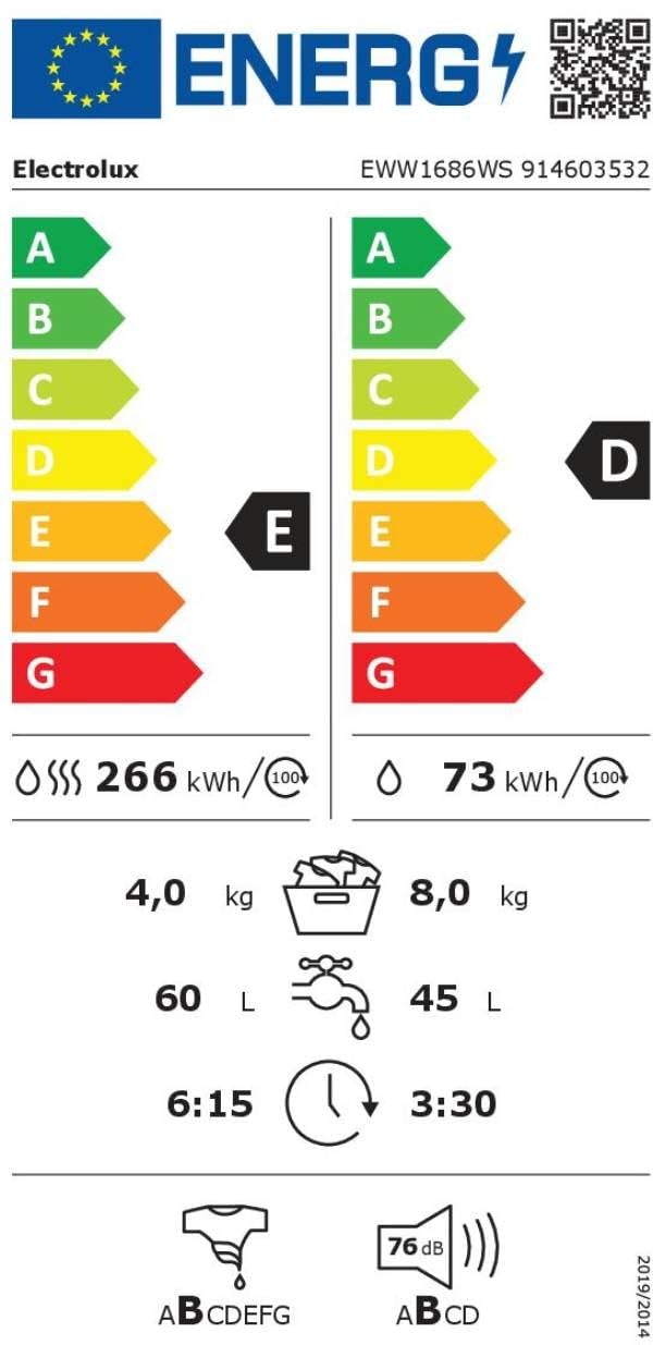Lave-linge Séchant frontal 8/4kg 1600 Tours/min - EWW1686WS