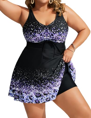 Hanna Nikole Womens Plus Size Tankini Swimdress Two Piece Tummy Control Flowy Swimsuit with Boyshorts4