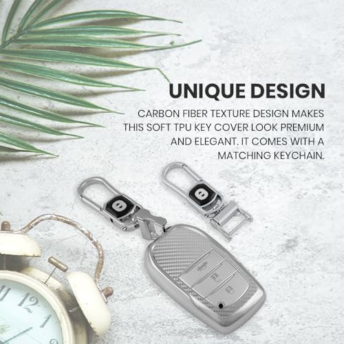 Image of keyzone Silverstar TPU Key Cover with Keychain fit for Toyota Fortuner, Legender, Land Cruiser, Suzuki Invicto, 3 Button Smart Key (Silver)
