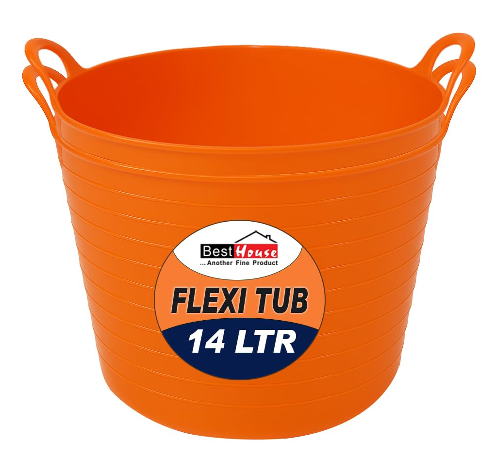 Best House | 2 Pcs of Flexi Tub with Handles | 14 Litres | Orange | Garden Tubs | Plastic Storage Container for Home, Washing, Garden Waste and DIY Projects - (Pack of 2)
