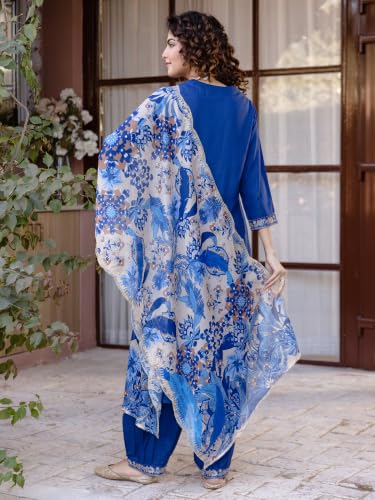 Image of INDO ERA Women's Rayon Viscose Rayon Embroidered Straight Kurta & Salwar with Dupatta Set
