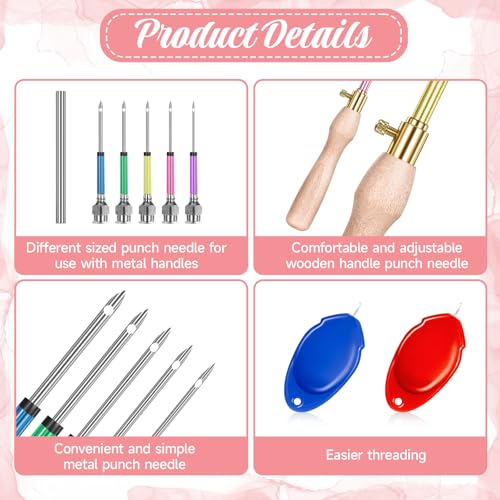 Image of cobee 10 Pcs Punch Needle Kit, Adjustable 7 Size Punch Needle Tool Wooden Handles, Easy Stitch Embroidery Needle Sets Stitching Kit for Adult Beginners Flossing Cross Stitch DIY Craft