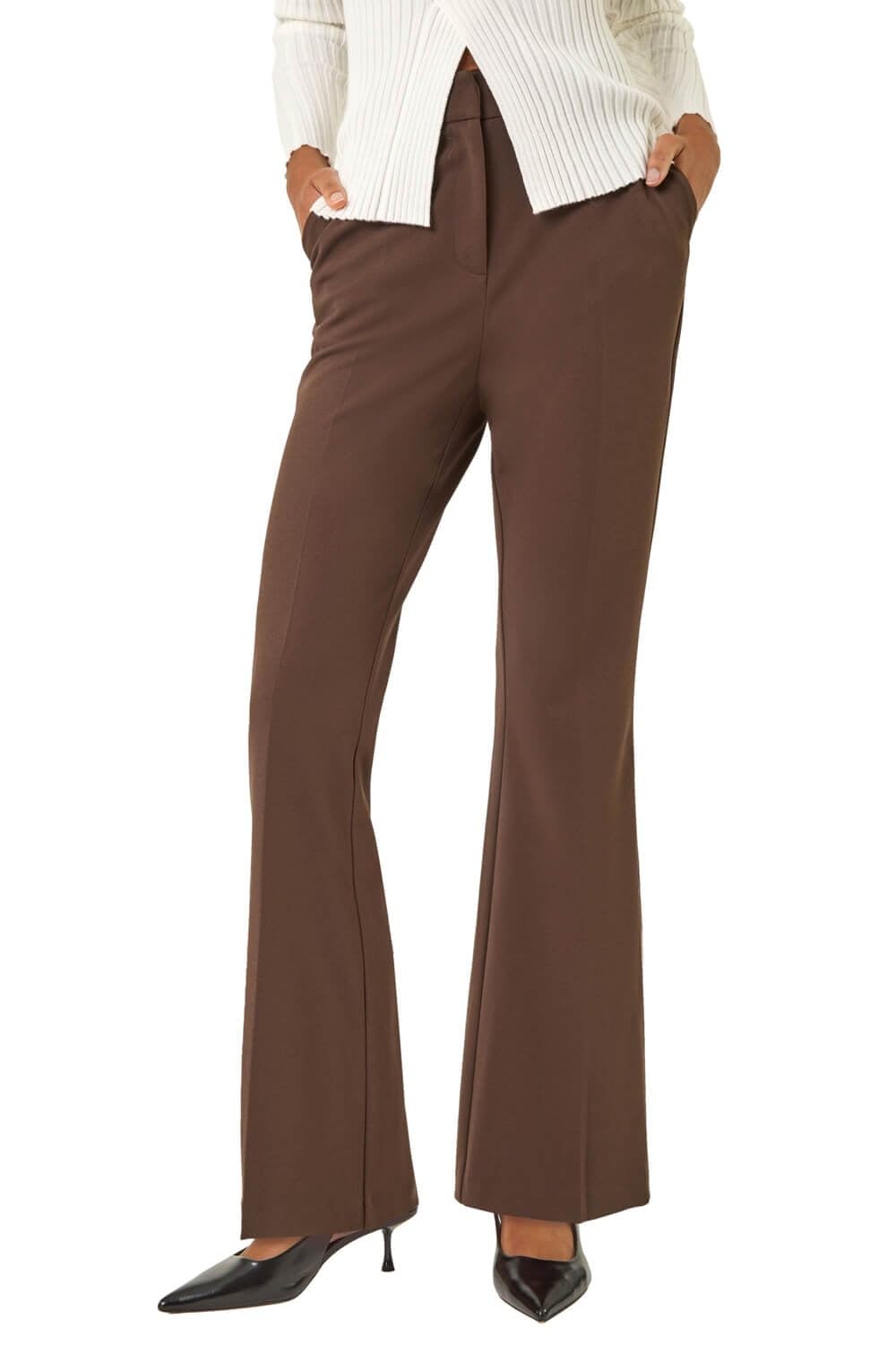 Roman Women's Chocolate Bootcut Leg Stretch Trousers In Size 20