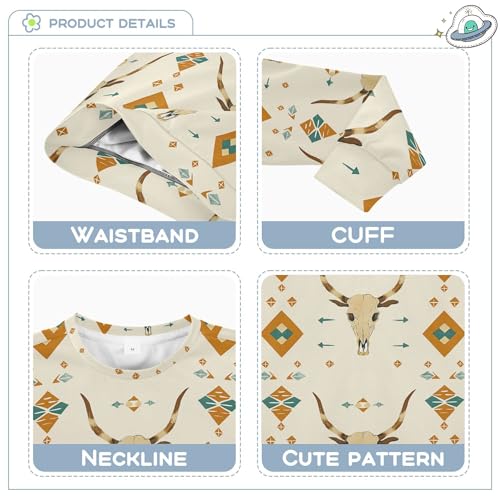 JUNZAN Retro Western Cow Skulls Geometric Kids Girls Hooded Sweatshirt Fleece Hoodies for Girls Camping 4T3