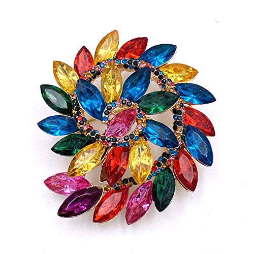 LAXPICOL Vintage Women's Multicolor Austrian Crystal Elegant Flower Brooch Wreath Wedding Pendant Broach Pin