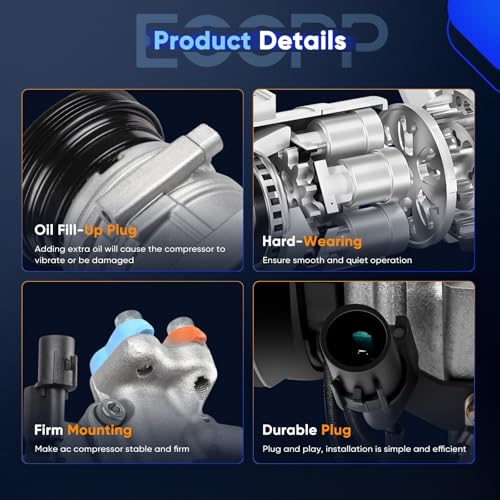 Image of ECCPP AC Compressor Direct Fit for Kia Spectra L4 2.0L 2004-2006 | for Hyundai Tucson L4 2.0L 2005-2007 97370,98370 Fast Cooling AC Compressor with Clutch Low Vibration Fuel Efficient