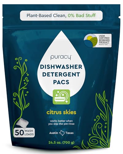Puracy Dishwasher Pods Natural Dishwasher Detergent Citrus Skies Dish tabs - Enzyme-Powered Spot & Residue Free - TikTok Trend Items Must Haves from TikTok Made Me Buy It (Citrus Skies 50 Count)