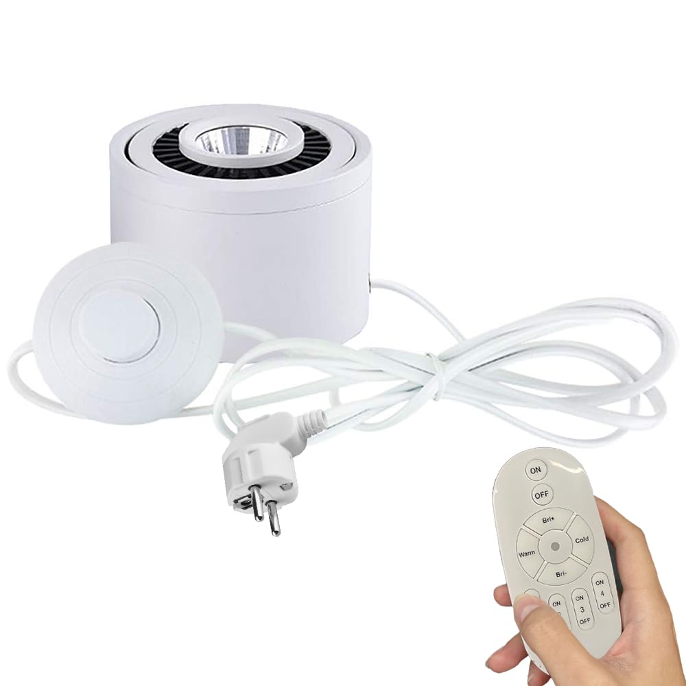 7W LED Accent Uplight mit 1,8m Schaltkabel, Dimmbares Spotlight mit Fernbedienung, led Wandleuchte Wandspot mit Schalter für Gemälde Platte Galerie Ausstellung,Schwarz