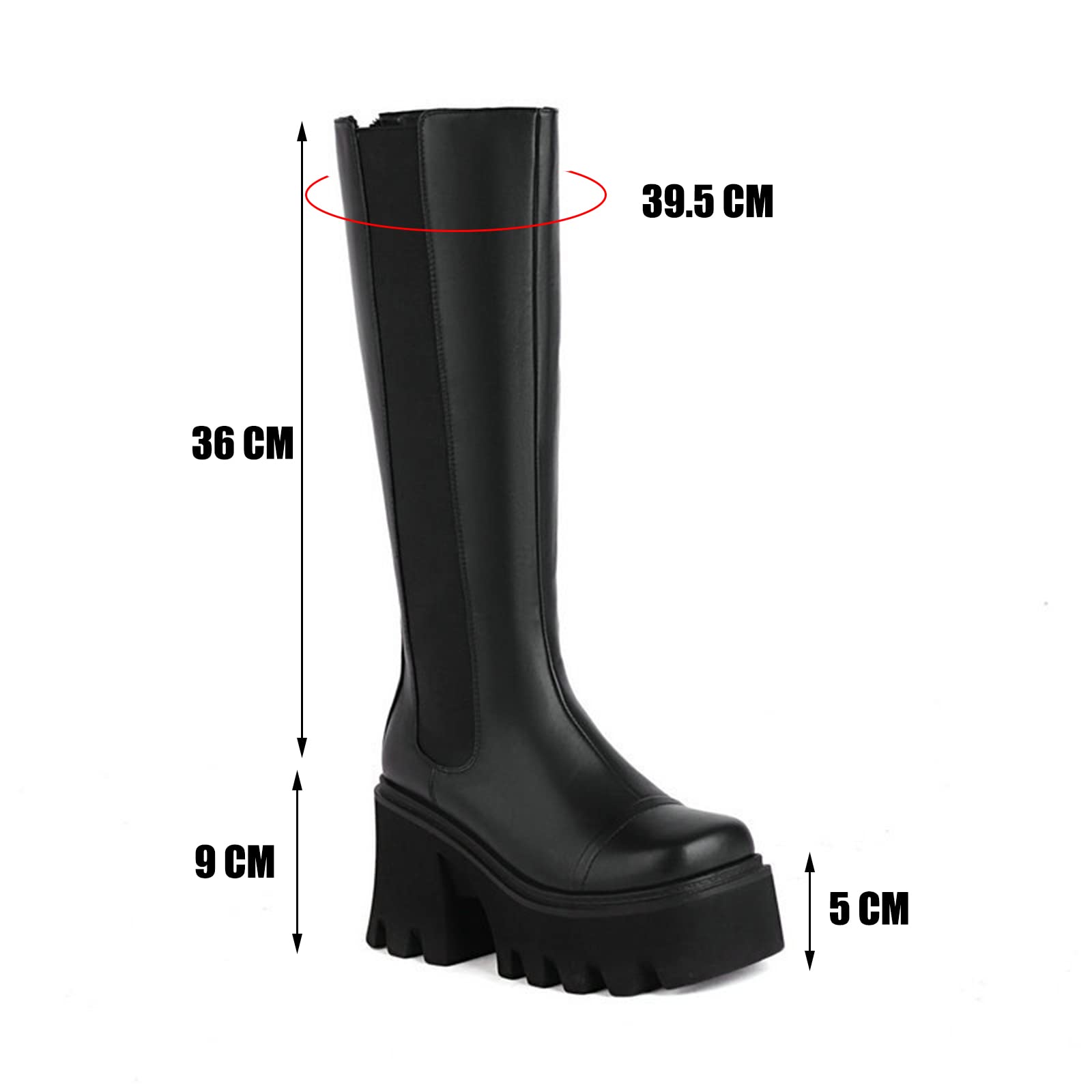Damen Shorts Leder Stiefeletten Heels Epais Motorradstiefel Schwarz Runde Spitze Über Knee Hohe Winterstiefel
