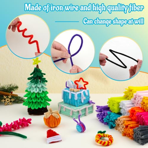 Image of Mnuizu 200Pcs Pipe Cleaners Chenille Stems Fuzzy Sticks Hand Craft Supplies | Pipe Cleaners Bulk Fuzzy Sticks for DIY Art and Craft Projects Home Festivals Decoration, Lake Blue