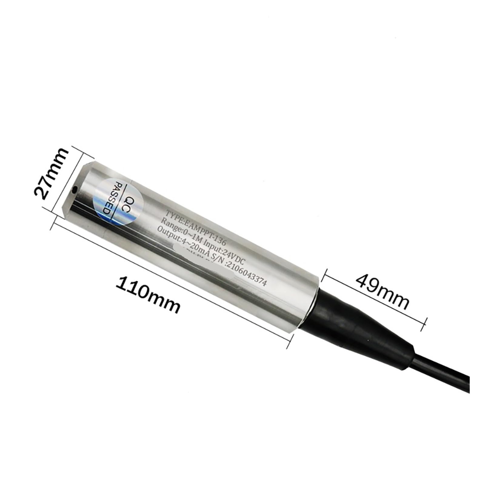 Sensor de nivel de líquido 1 juego de sensor de nivel de agua y aceite líquido integral con salida de 4-20 mA, transmisor de detección con interruptor de flotador, bomba de alarma(5m range 5m cable)
