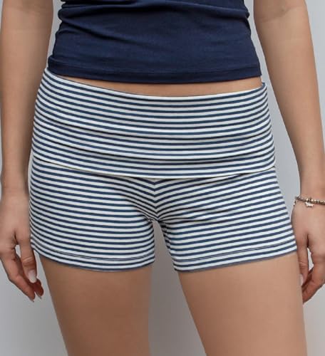 Image of Women Low Waist Lounge Shorts Fold Over Skinny Pajamas Shorts Summer Casual Pj Bottom Sleep Shorts