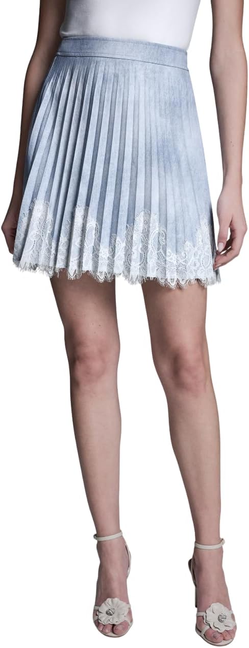 BCBGeneration Women's Woven Printed Pleated Lace Detail Skirt