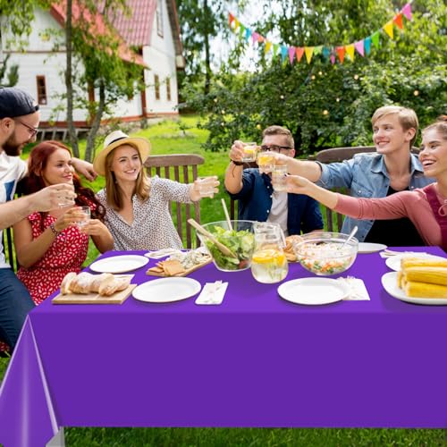 Image of 16 Pack Purple Plastic Tablecloth for Rectangle Tables, Premium Decorative Purple Disposable Table Cloths for Parties, Rectangle Party Table Cover for Birthday Anniversary Graduation, 54x108 Inch