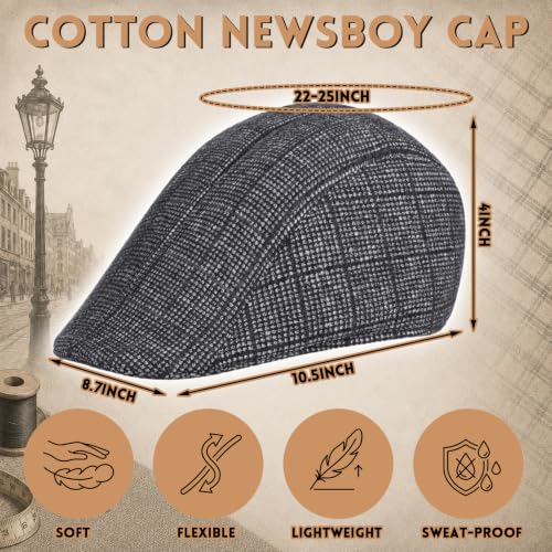 Image of Newcotte Newsboy Cap for Men Paper Boy Hat | Flat Newsies Hat, Irish Beret Hat,Boinas Para Hombre, Classic Herringbone for Cabbie Driving Hunting