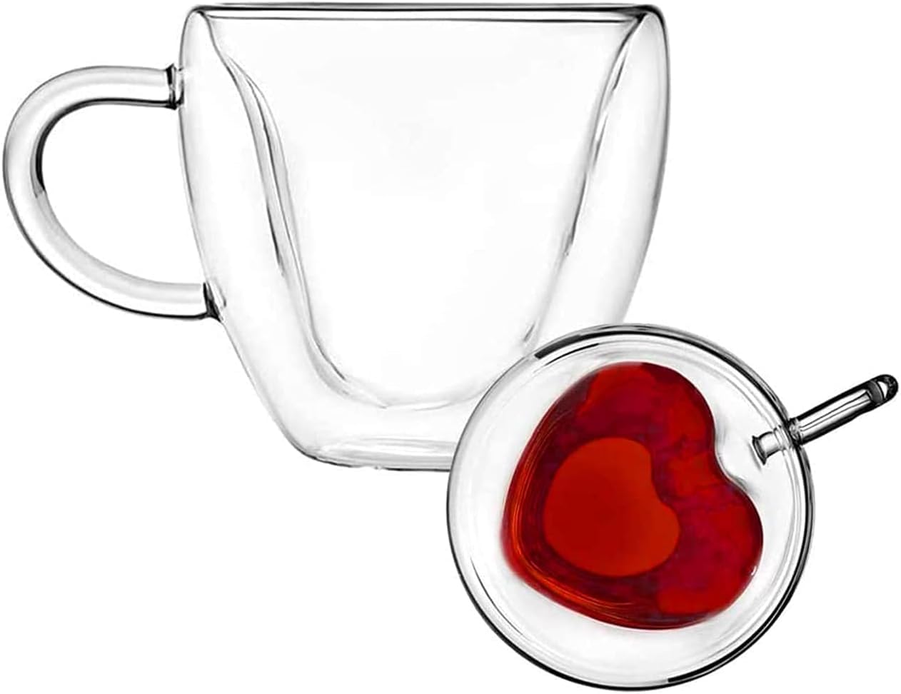 Double layer heart cup Heart 【240ML】 Heart Shaped Cup - clear glass with Handle Double Wall Insulated Heat resistant coffee cup, tea cup, milk cup, Nice Gift creative (240ML)