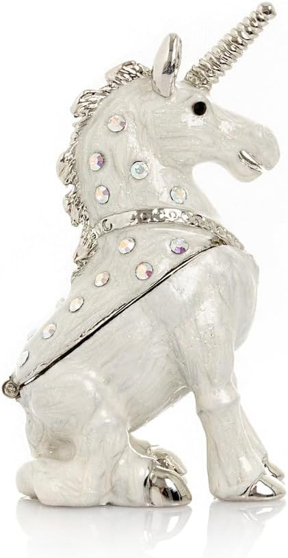 Keren Kopal White Unicorn Trinket Box Decorated with Crystals Handcrafted