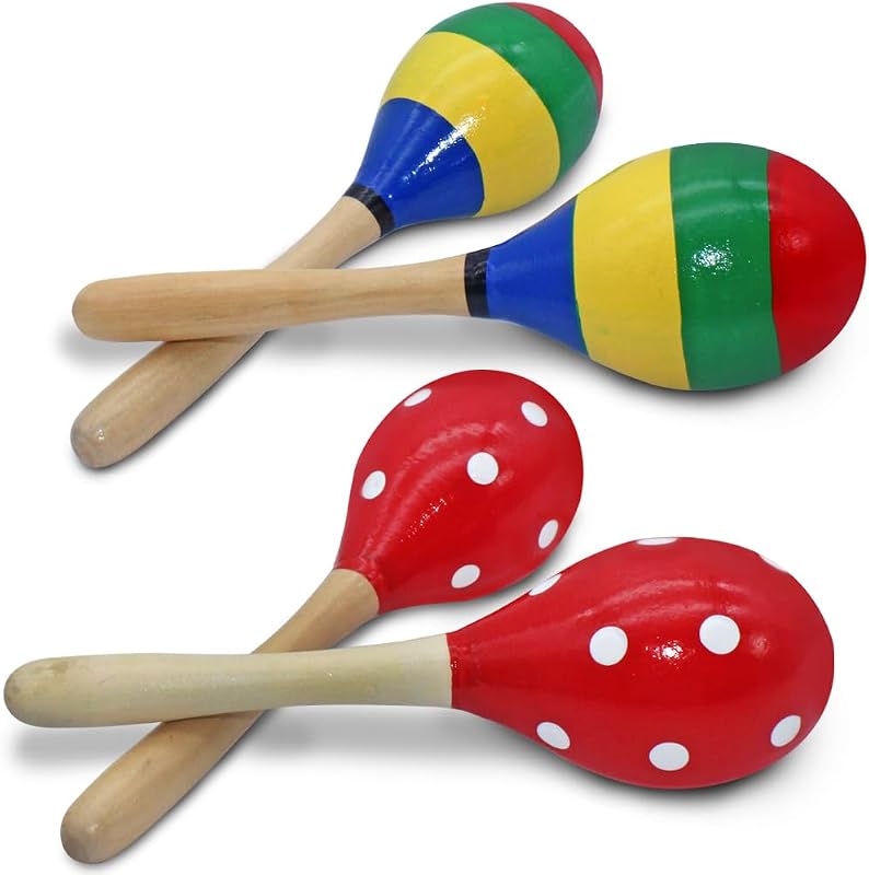 4 Pcs Wooden Maracas Set, lyfLux 2 Colors (Red and Fancy Colors) Maracas Hand Percussion Instruments for Music, Parties, Performances, Classroom, Band