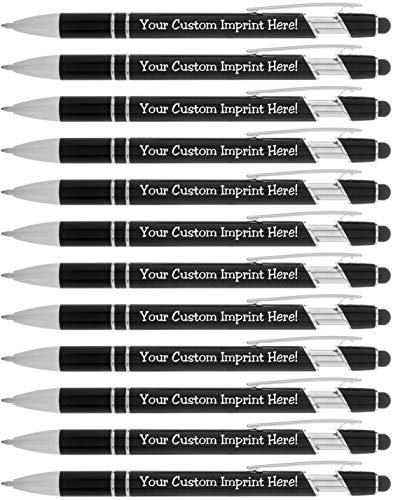ExpressDesigns™ - Personalized Pens with Stylus - The Legacy - Custom Metallic Printed Name Pens - Black Ink - Imprinted with Logo or Message - Great Gift Ideas - Customizable -12 pcs/pack (Black)