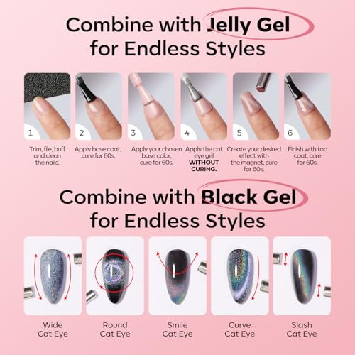 Image of modelones Pink Cat Eye Gel Nail Polish Light Pink 9D Cateye with Magnet Shimmer Glitter Gel Polish Soak Off Reflective Translucent Jelly Gel Nail Polish 15 ML