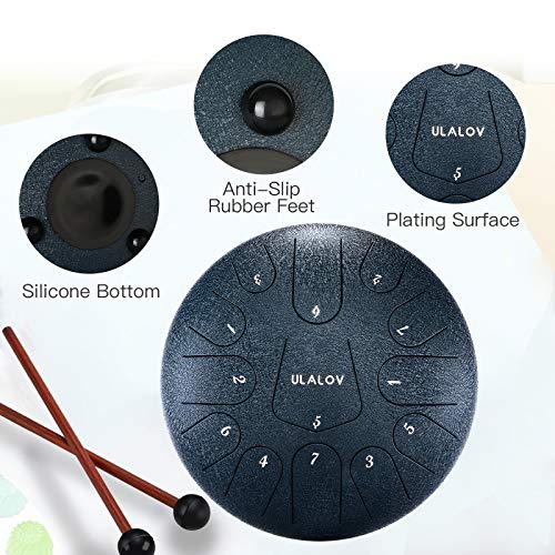 Ulalov Steel Tongue Drum-12 Inch 13 Note Handpan Drum, Steel Drums, Tongue Drums for Adults with Padded Travel Bag, Book, Mallets, Finger Picks - Thumbnail 2