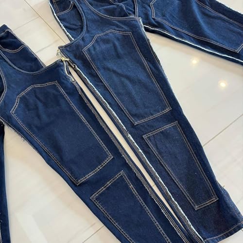 Vakkest Women\'s Baggy Denim Jeans Patchwwork Pants High Cutout Straight Wide Leg Stretchy Ripped Pants Y2K Streetwear Navy - Thumbnail 6