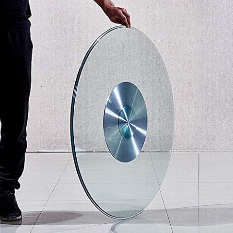 GSKD Tempered Glass Lazy Susan 60cm Heavy Duty Turntable Round Dining Table Swivel Large Tabletop Serving Plate With Silent Bearing Rotating Tray Transparent Cover